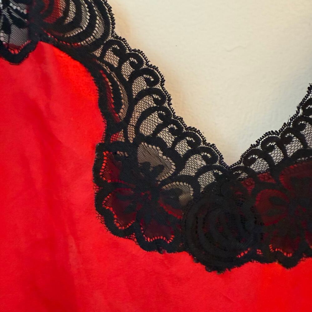 VINTAGE Red with Black Lace Lingerie Slip Nightgown | Size M - Picture 3 of 8